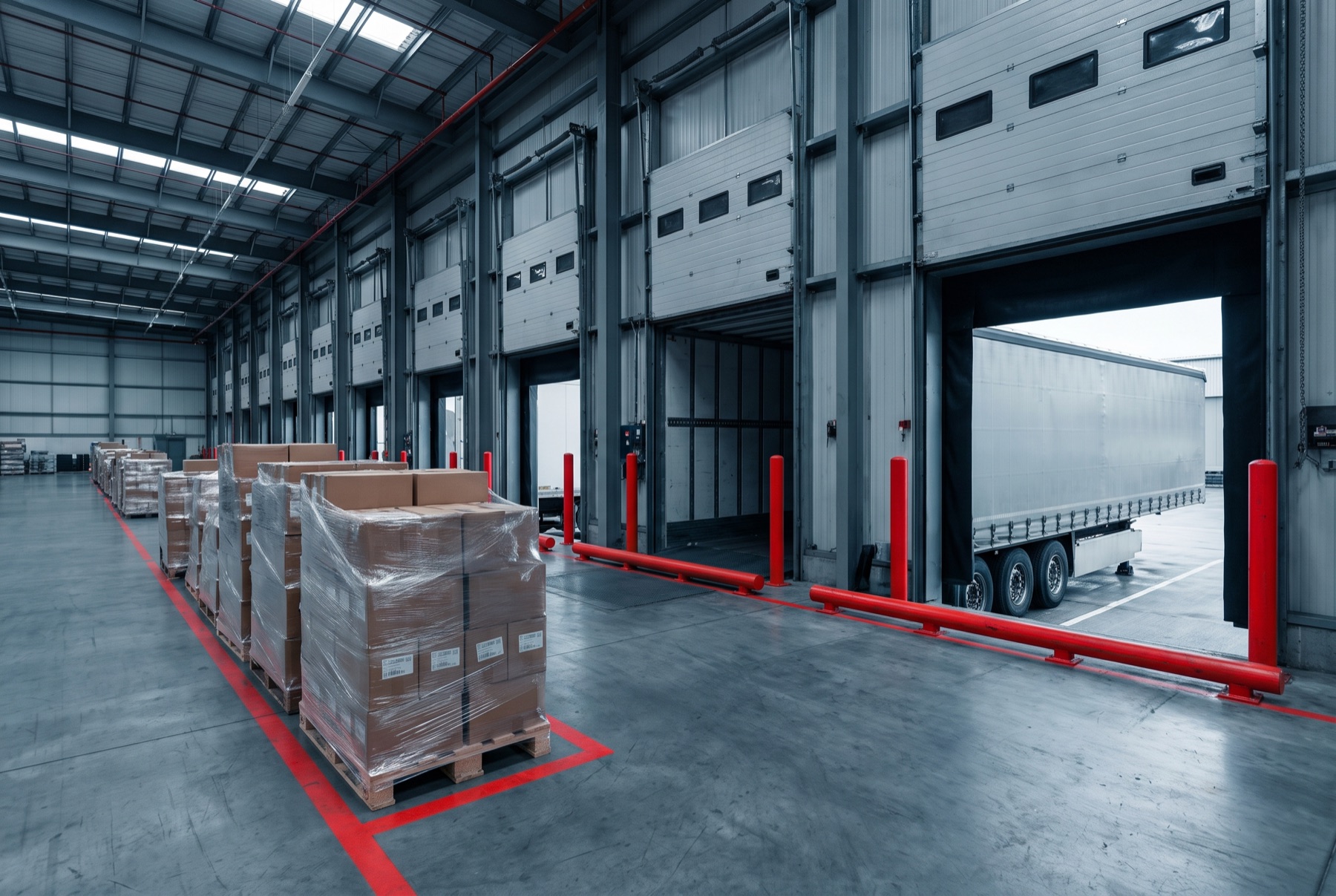 Laaddokken met vrachtwagen en pallets verzendklare pakketten